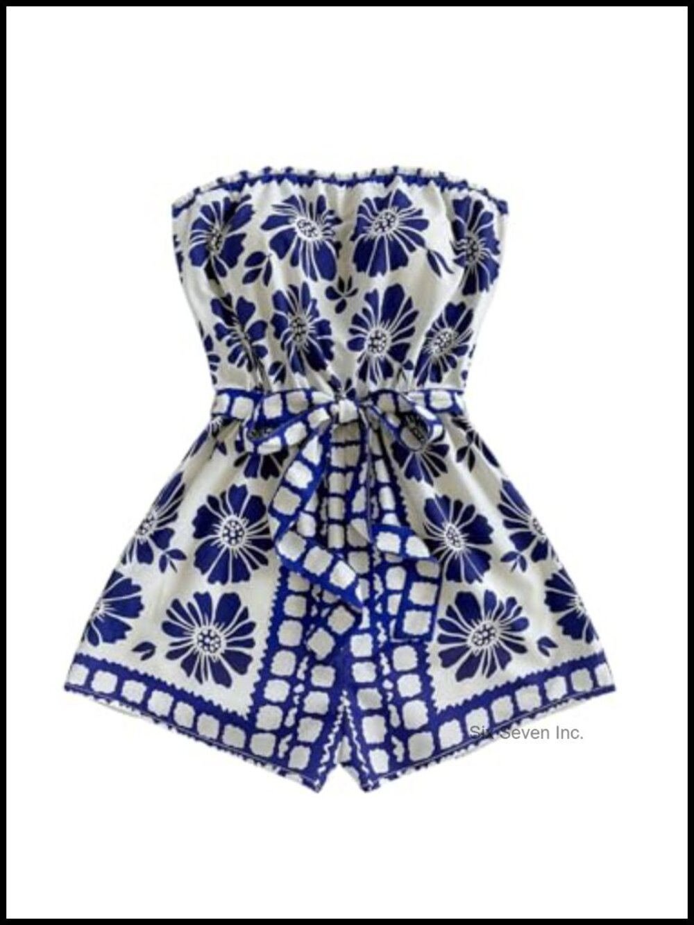 Boho Floral Print Strapless Tube Romper Sleeveless Belted Summer Jumpsuit